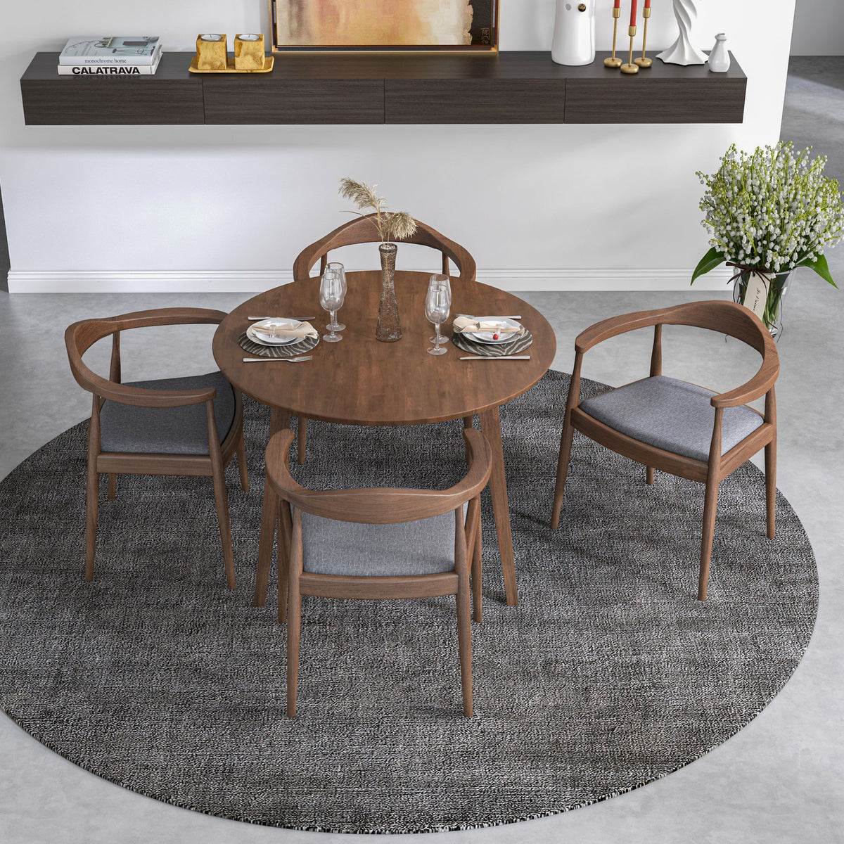 Palmer Dining Set With 4 Freya Grey Dining Chairs (Walnut)