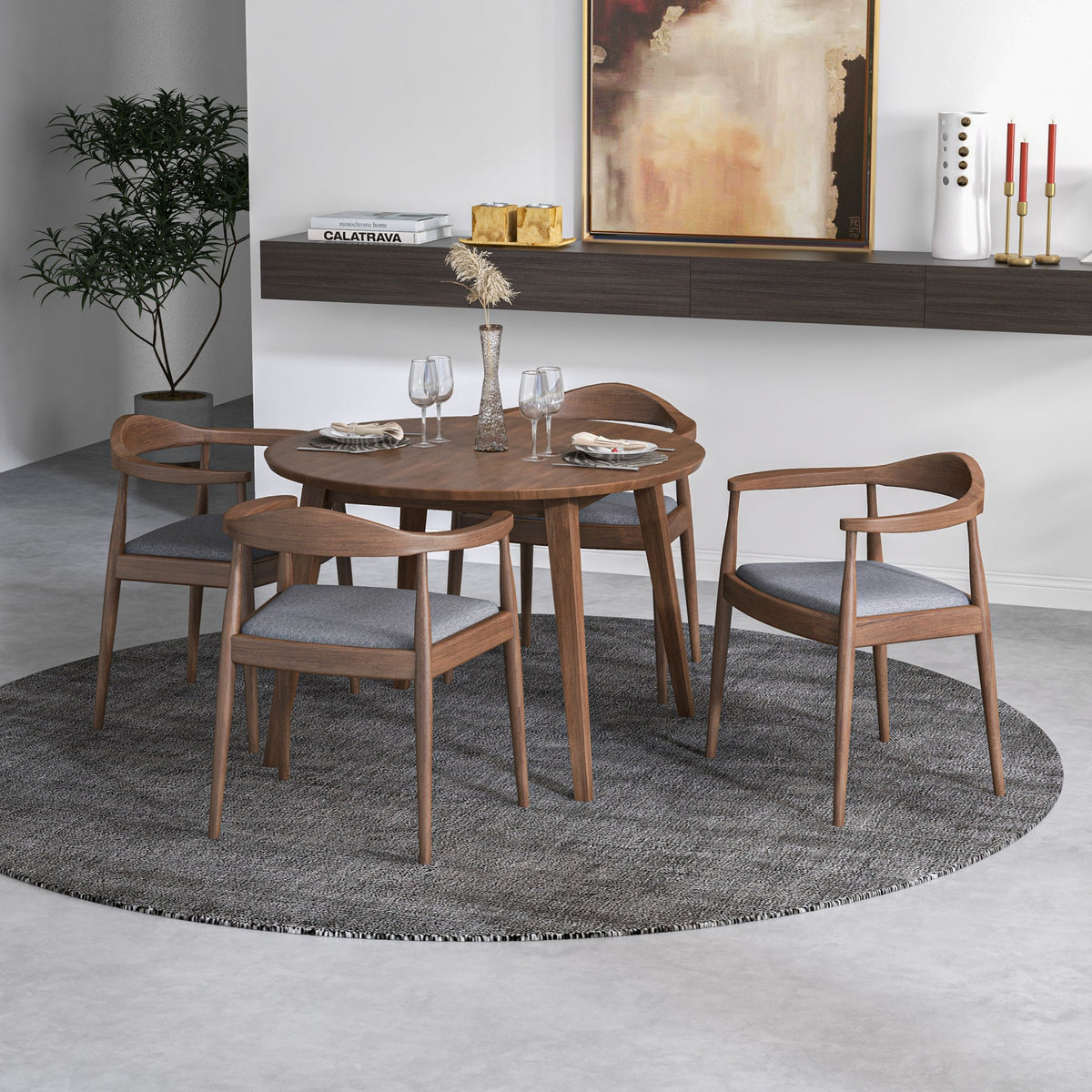 Palmer Dining Set With 4 Freya Grey Dining Chairs (Walnut)