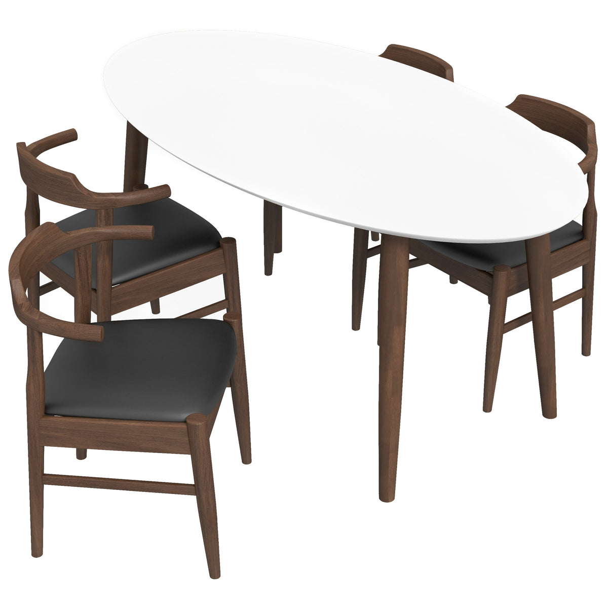 Rixos Dining Table (White Top) Zola Dining Leather Chair (Black Pu) Set Of 4