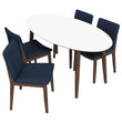 Rixos (White) Dining Set With 4 Virginia (Blue Velvet) Dining Chairs