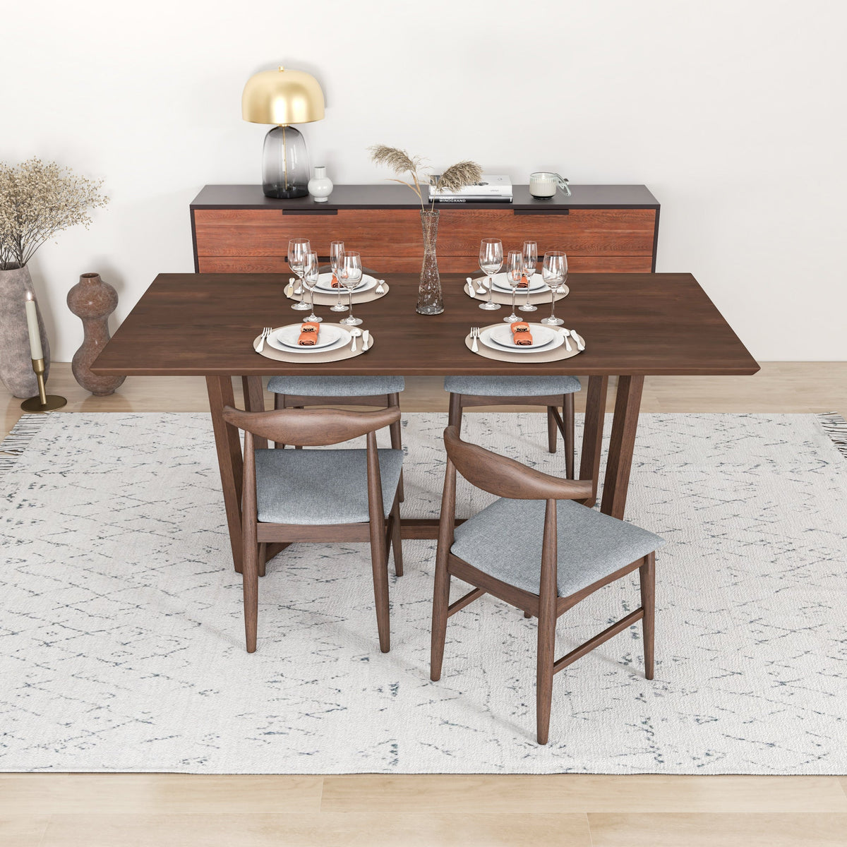 Rolda Dining Set With 4 Winston Dining Chairs (Gray Fabric)