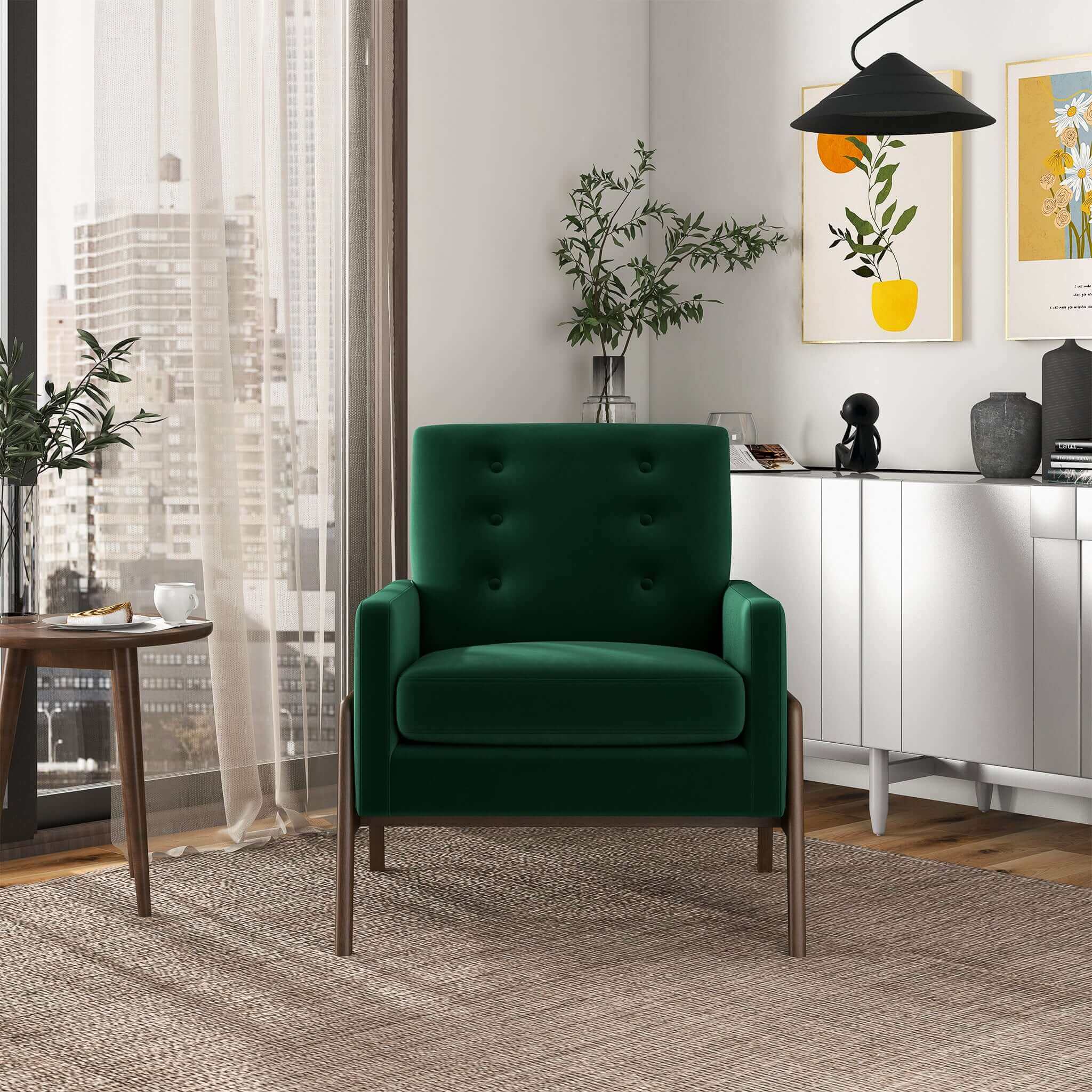 Cole Solid Wood Green Velvet Lounge Chair