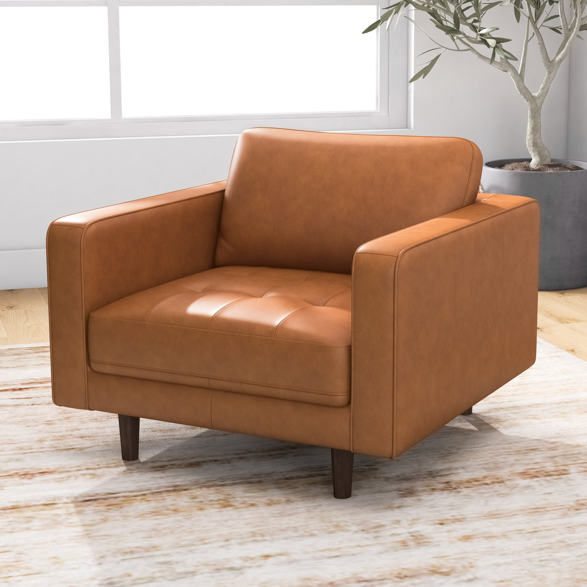 Tessa Leather Lounge Chair (Tan Leather)