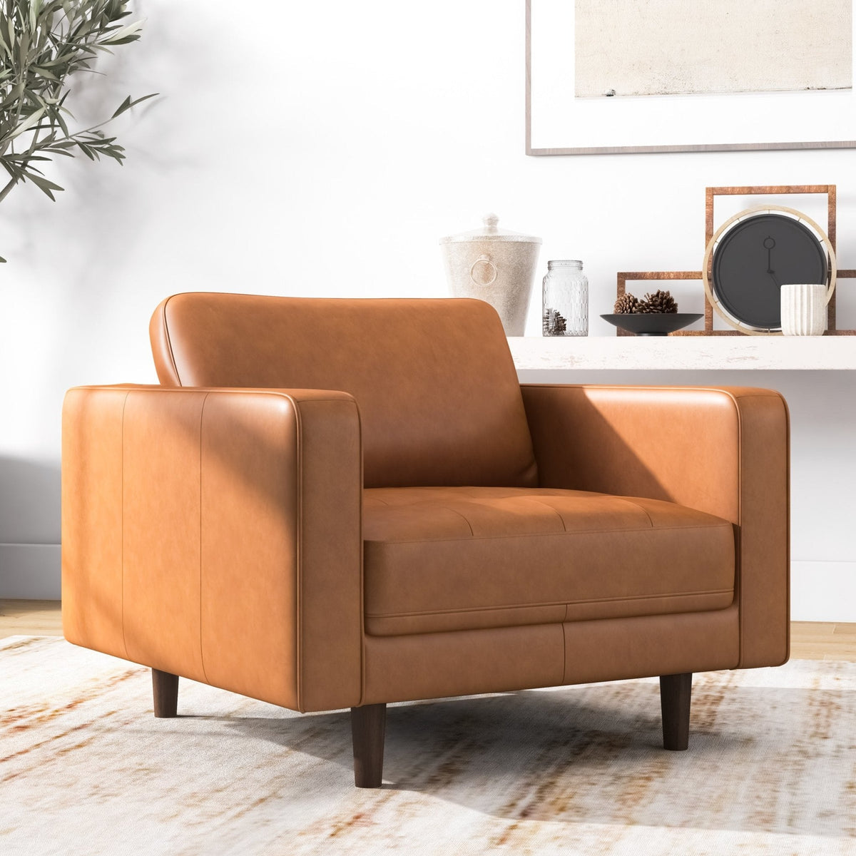 Tessa Leather Lounge Chair (Tan Leather)