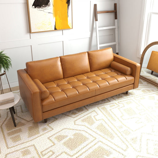 Tessa Genuine Leather Tan Sofa