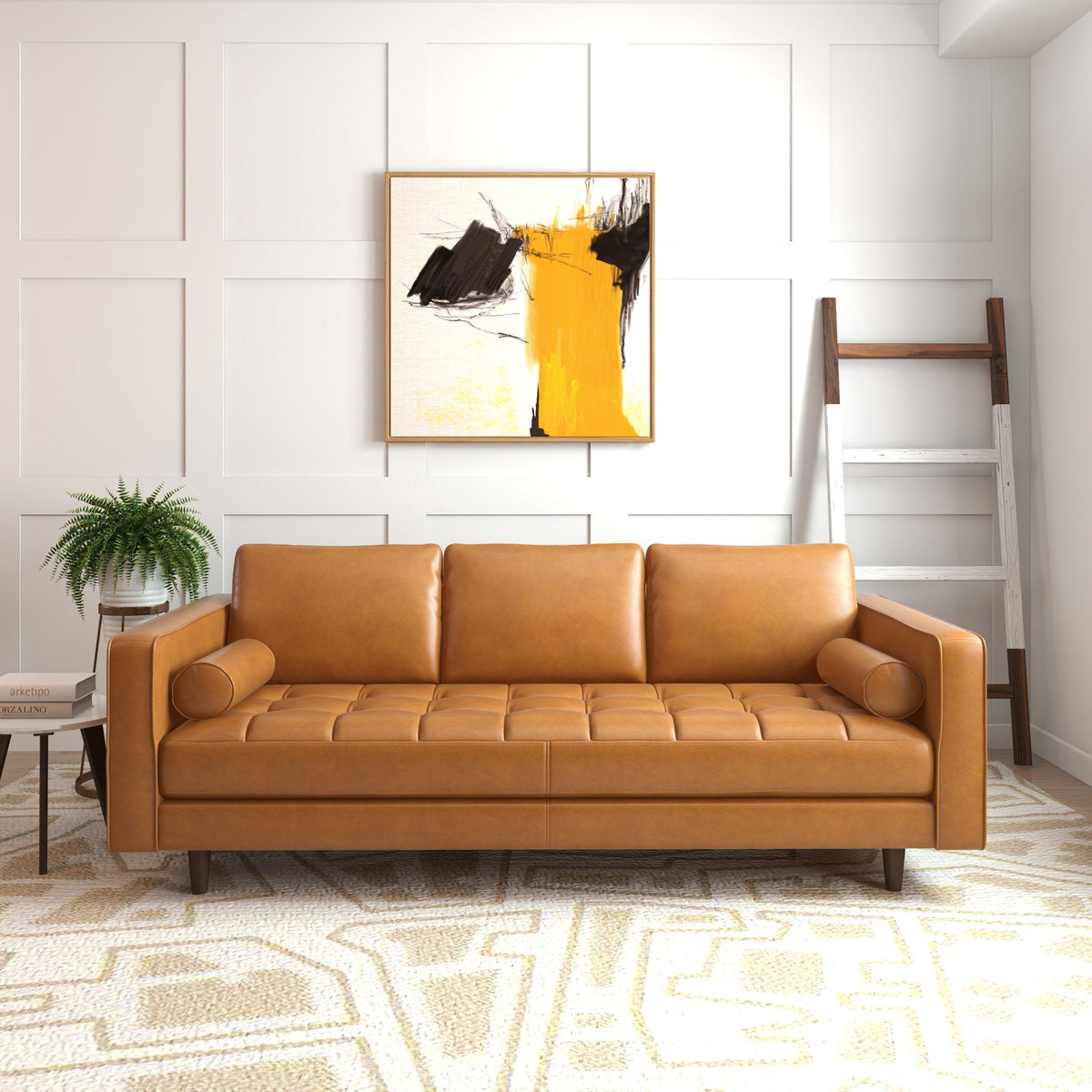 Tessa Genuine Leather Tan Sofa