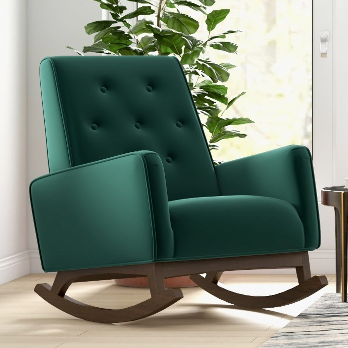 Windsor Green Velvet Fabric Rocking Chair