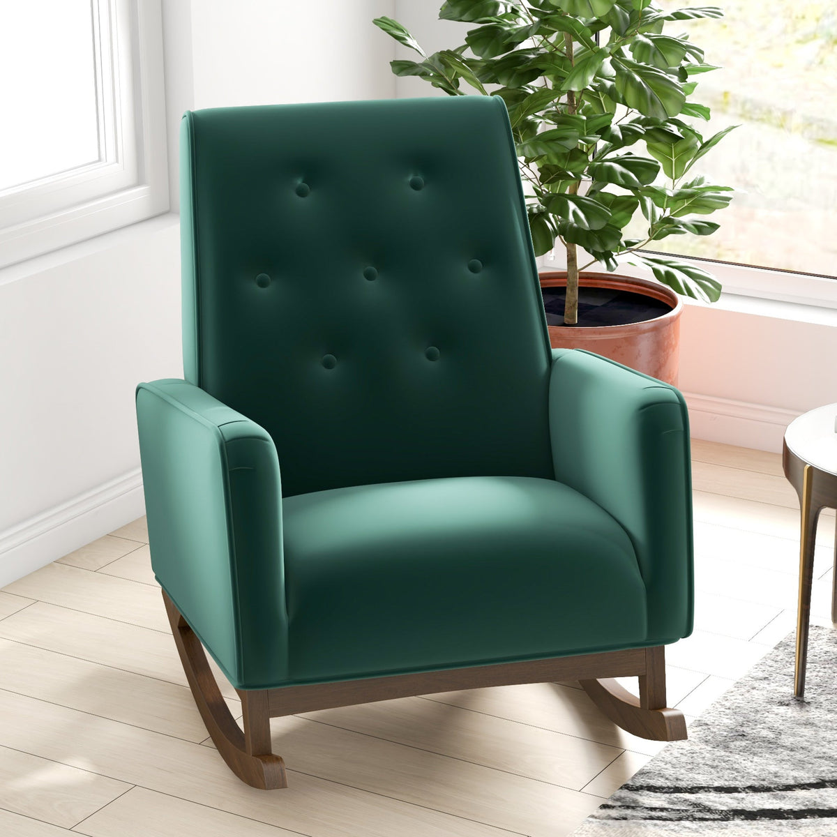 Windsor Green Velvet Fabric Rocking Chair