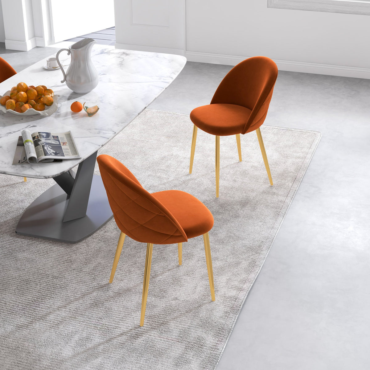 Vanessa Orange Velvet Dining Chair