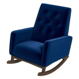 Demetrius  Dark Blue Velvet Solid Wood Rocking Chair