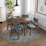 Palmer (Walnut) Round Dining Set With 4 Collins (Grey) Dining Chairs