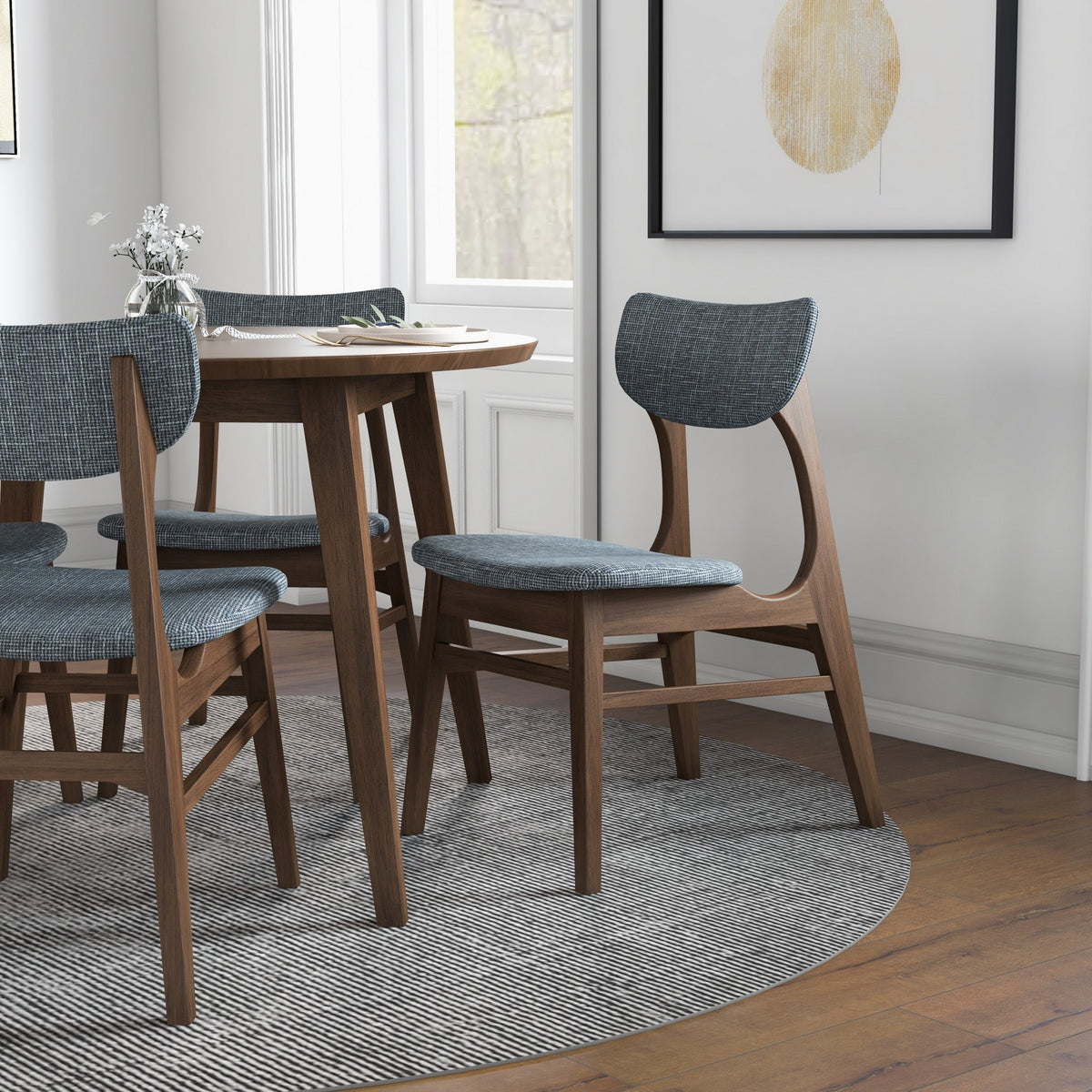 Palmer (Walnut) Round Dining Set With 4 Collins (Grey) Dining Chairs