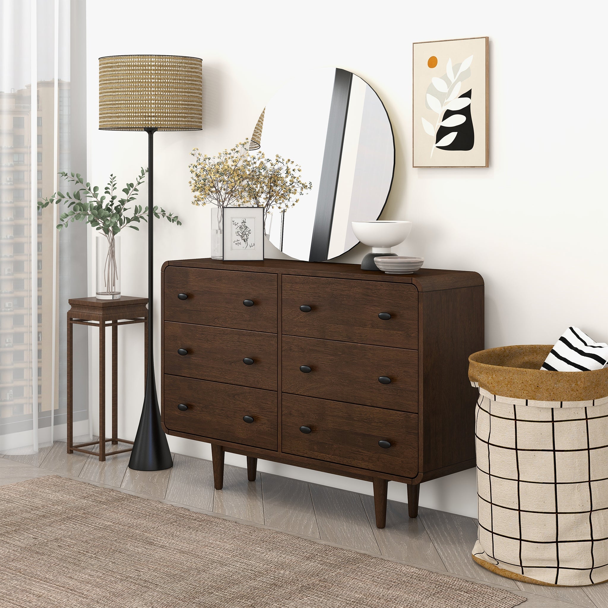 Alexa Mid Century Modern Dresser 6 Drawers