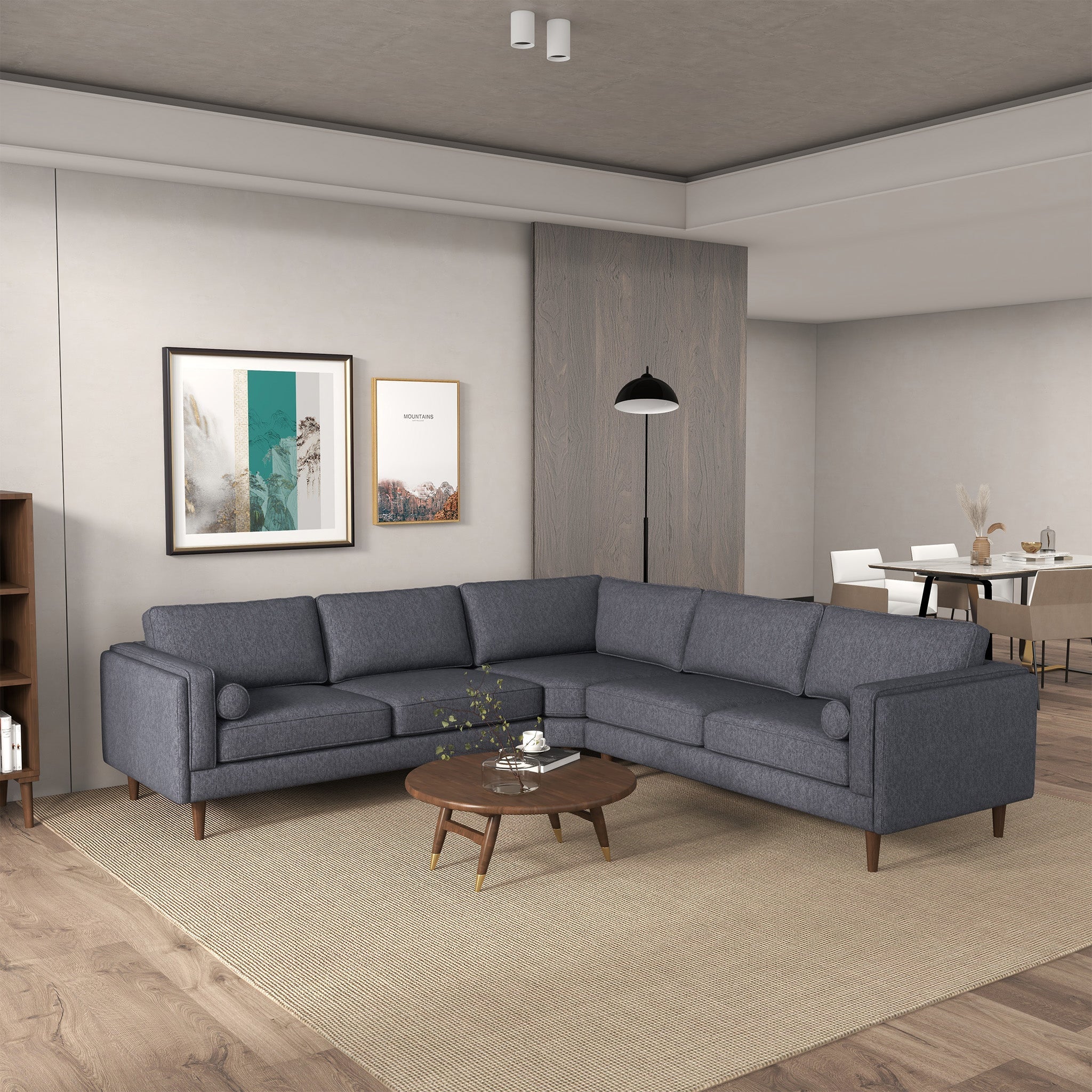 Amber Dark Grey Fabric Corner Sectional Sofa