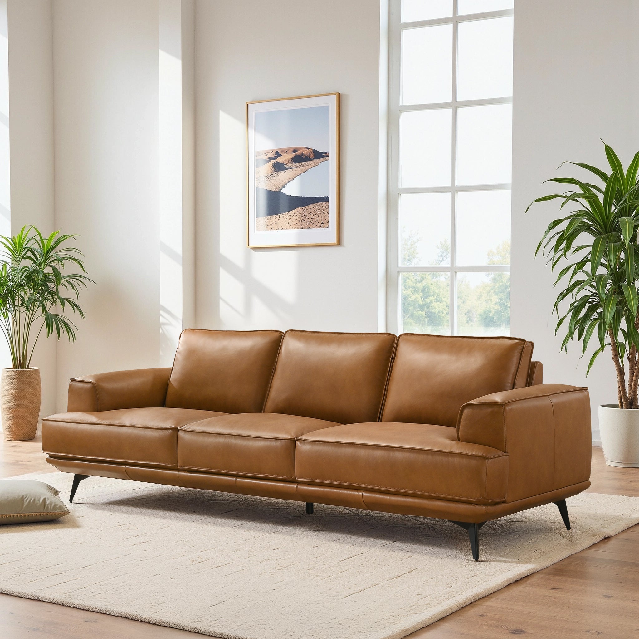 Knox Genuine Tan Leather Comfortable Sofa