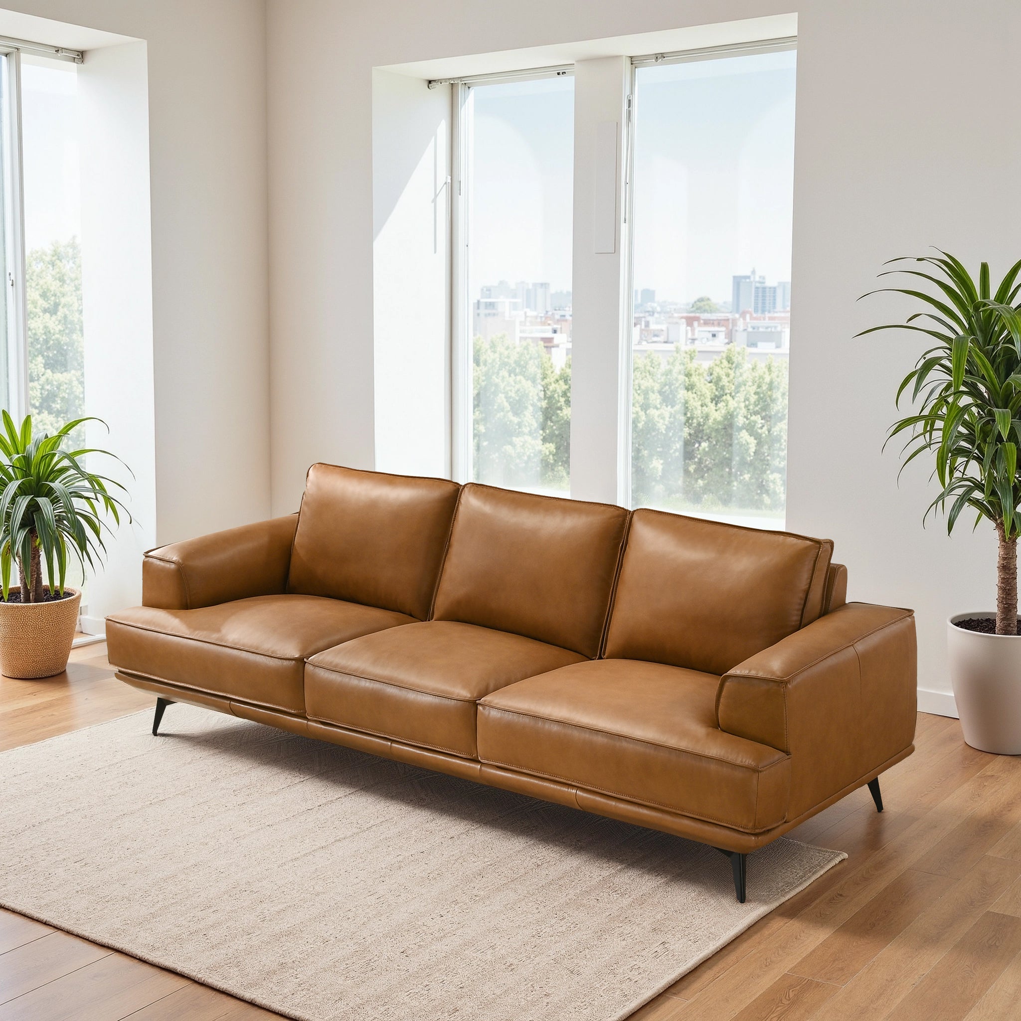 Knox Genuine Tan Leather Comfortable Sofa