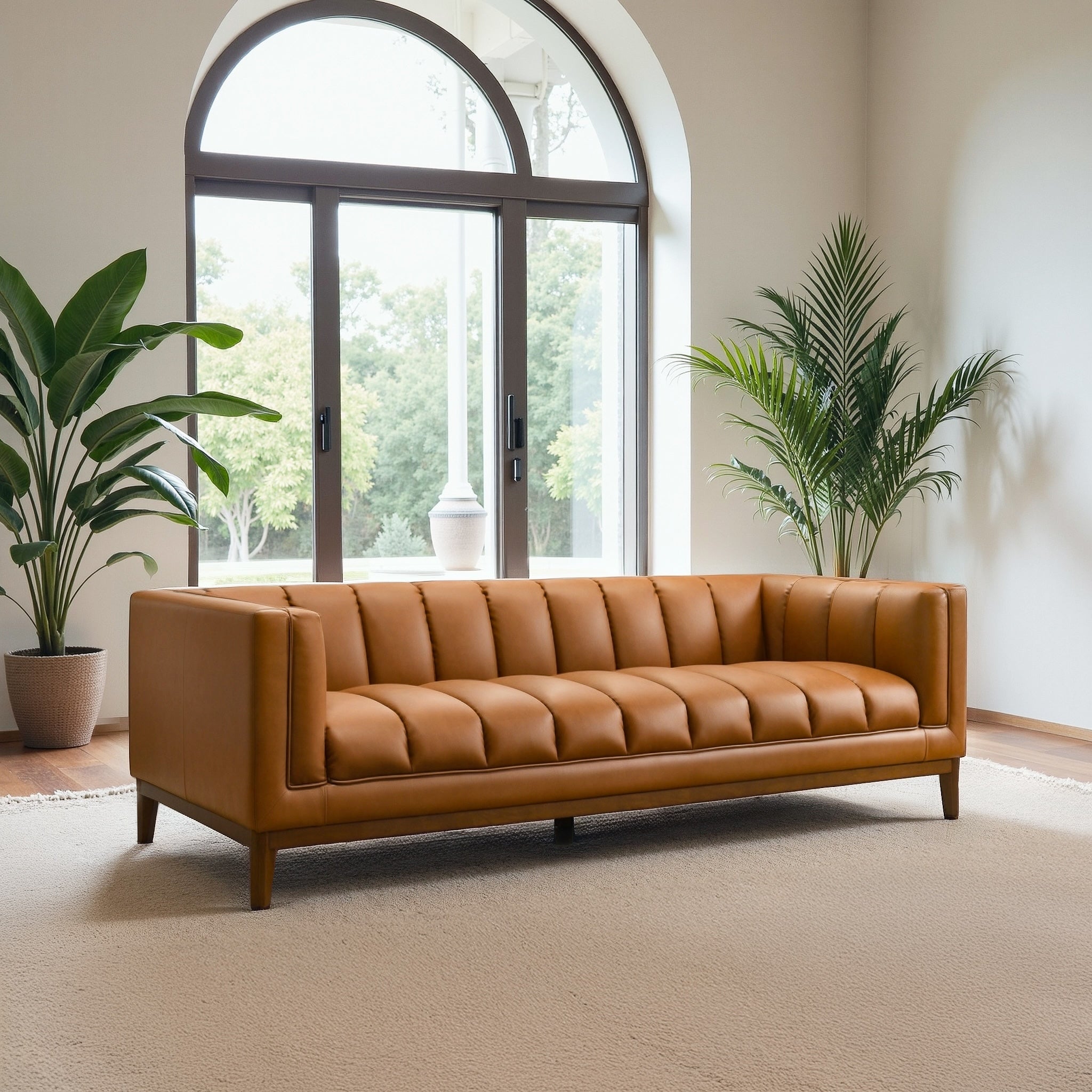 Melissa Mid-Century Cognac Vegan Leather Modern Sofa