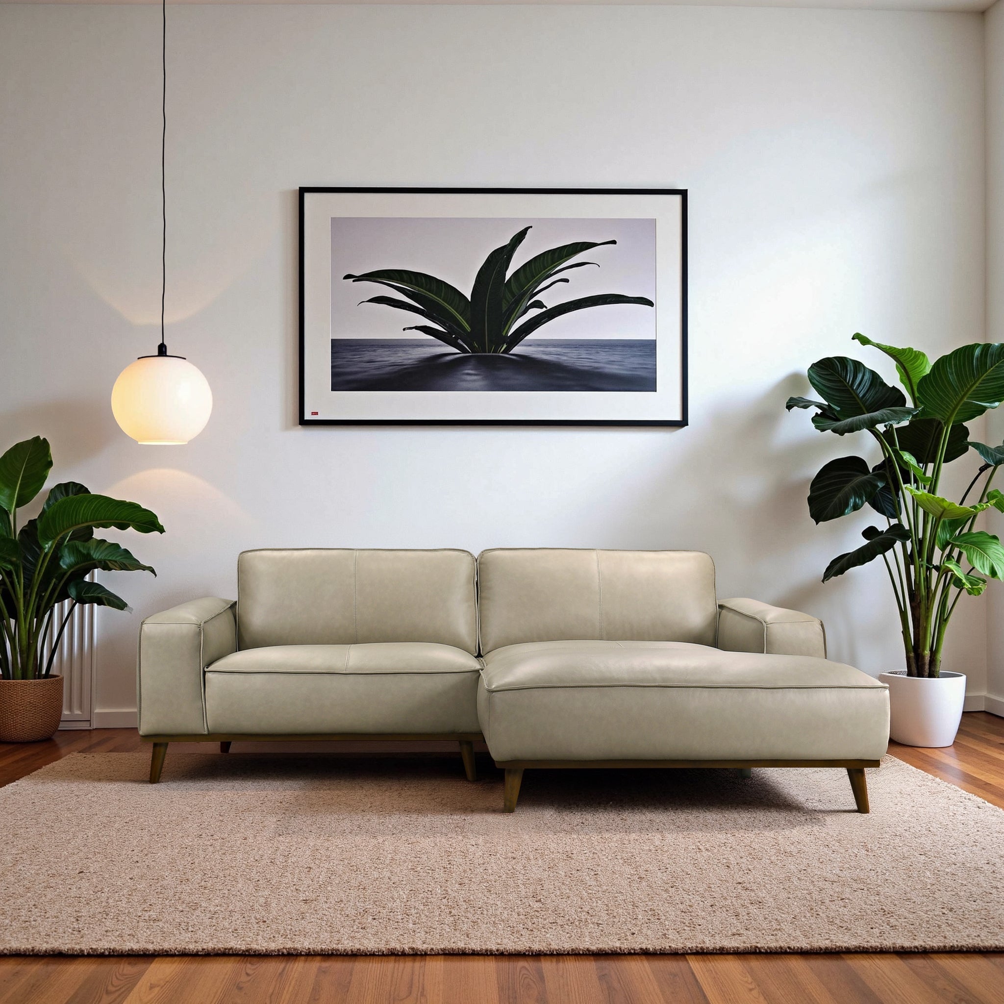 Kerrville Beige Leather Right Sectional Sofa