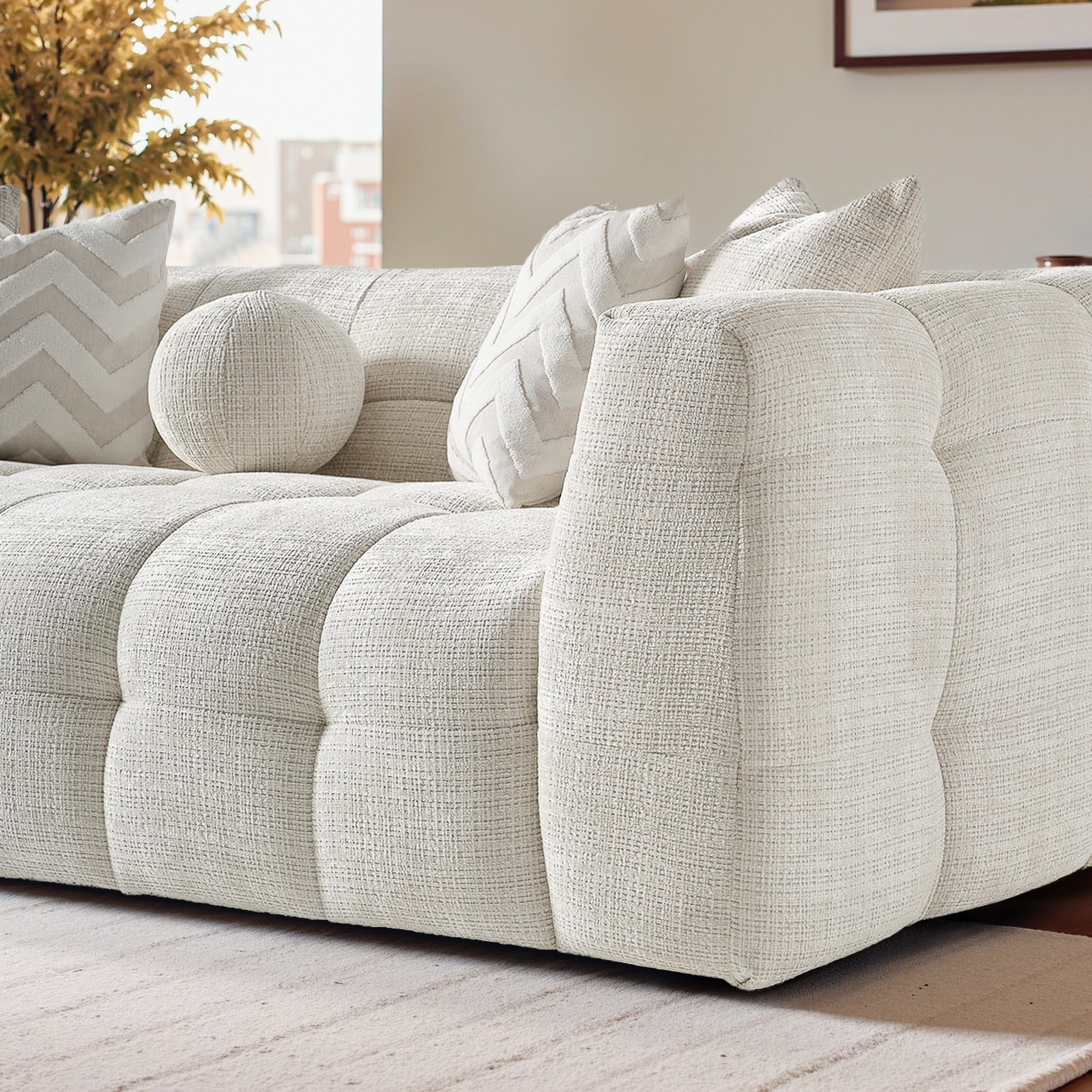 Alana Tufted Ivory Chenille Sofa