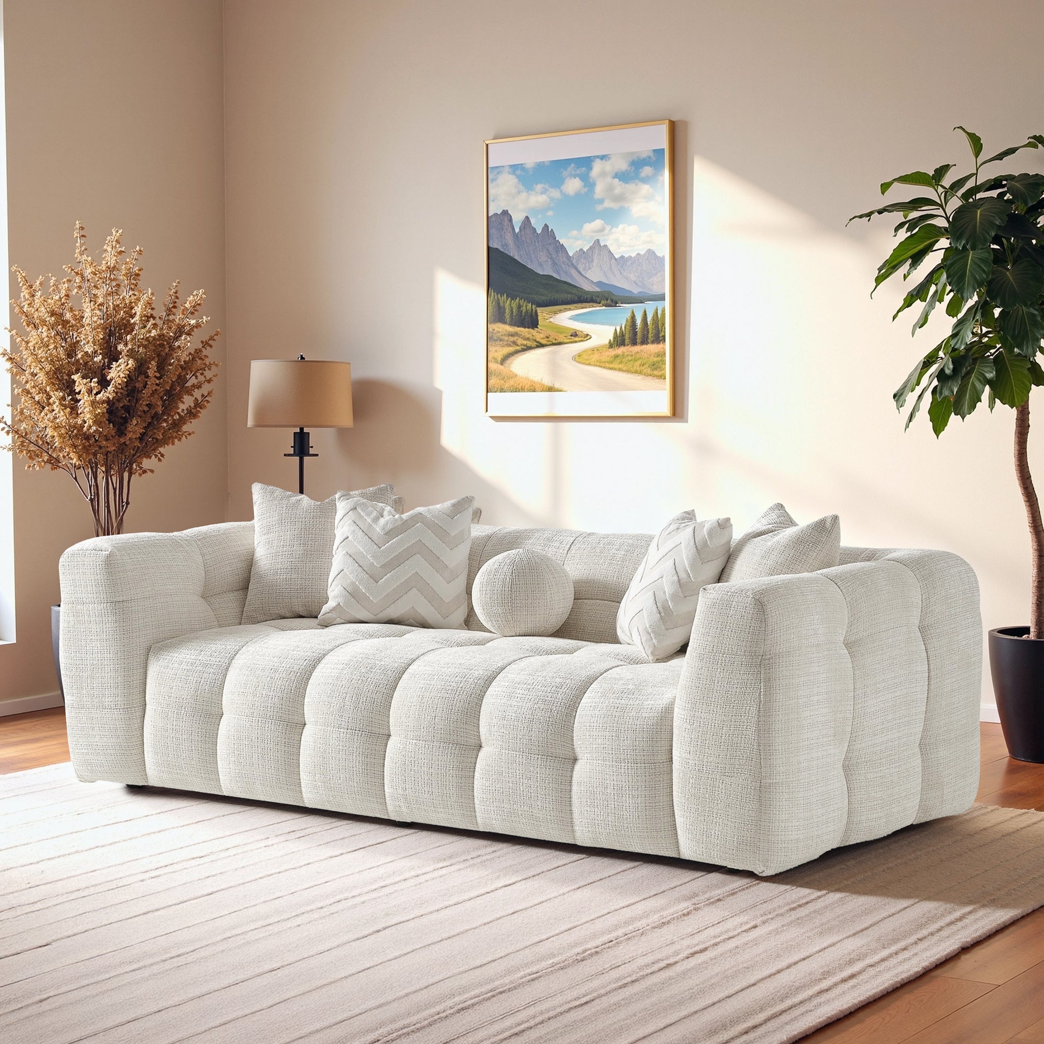 Alana Tufted Ivory Chenille Sofa