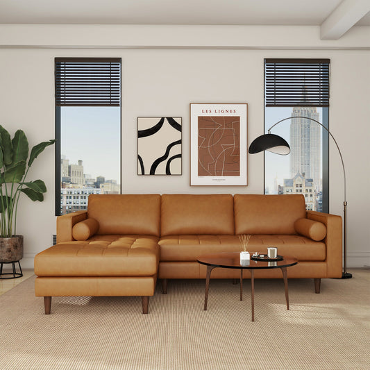 Anthony Genuine Tan Leather Left-Facing Sectional Sofa