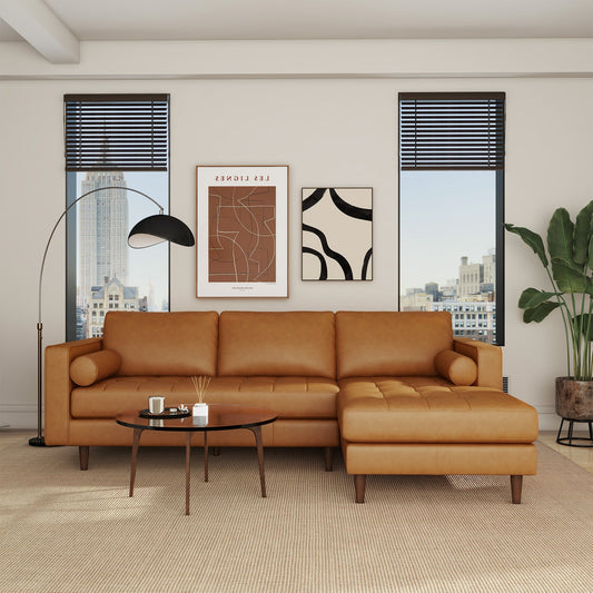 Anthony Genuine Tan Leather Right-Facing Sectional Sofa