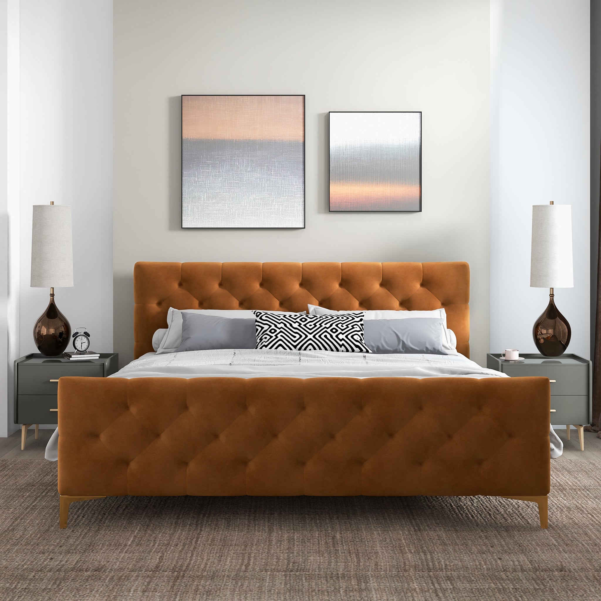 Bailey Cognac Velvet King Bed