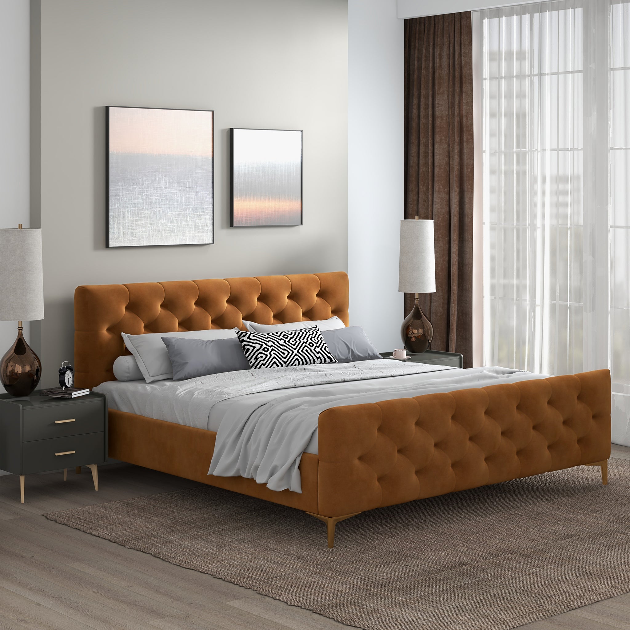 Bailey Cognac Velvet King Bed