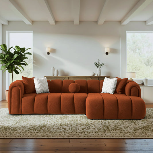Beatrice Modern Tufted Burnt Orange Boucle Right-Facing Sectional Sofa
