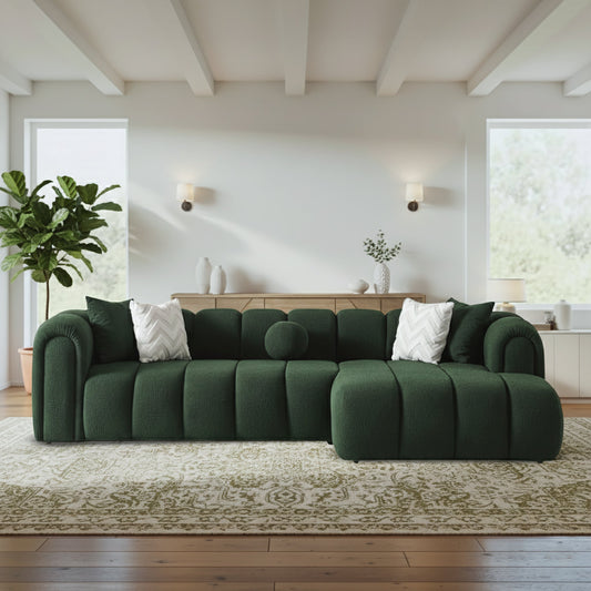 Beatrice Modern Tufted Dark Green Boucle Right-Facing Sectional Sofa