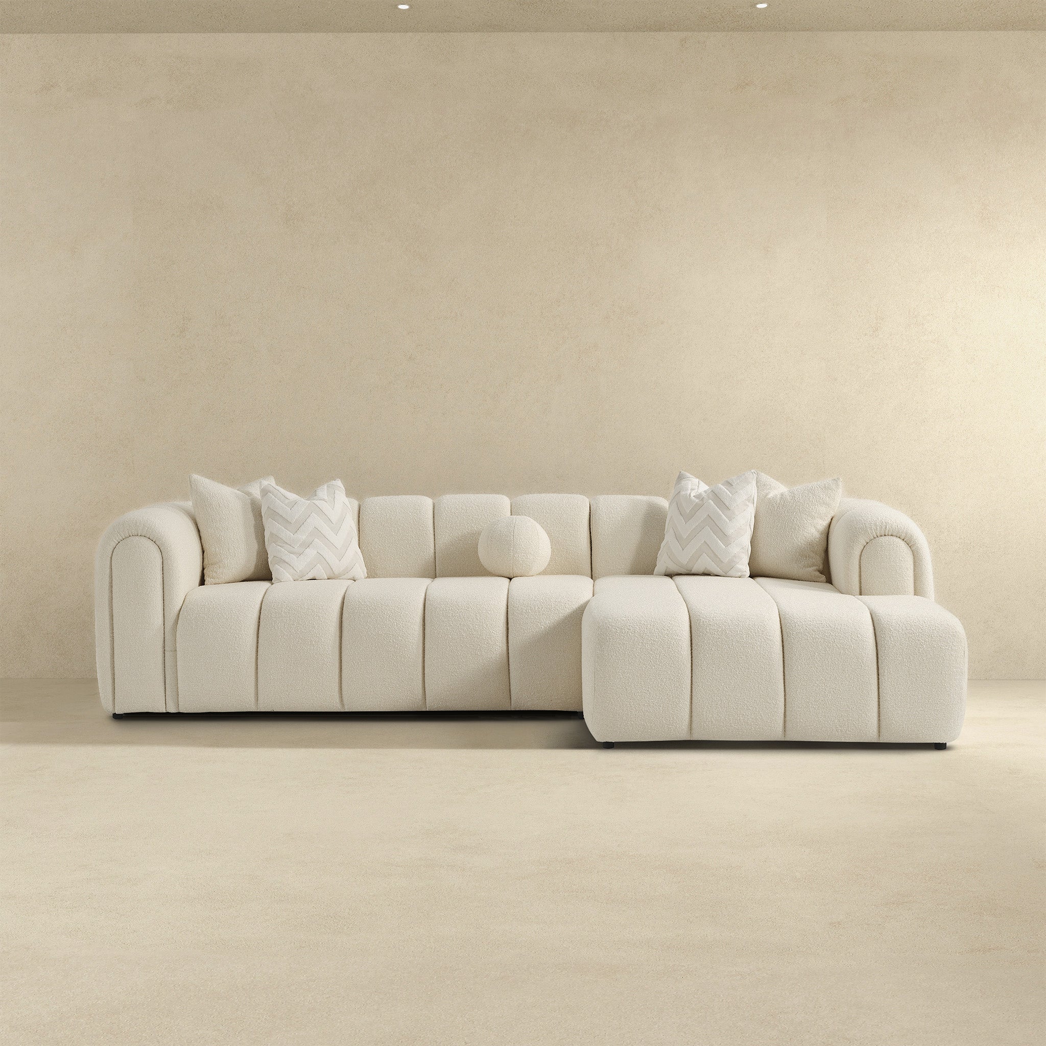 Beatrice Modern Tufted Ivory Boucle Right-Facing Sectional Sofa
