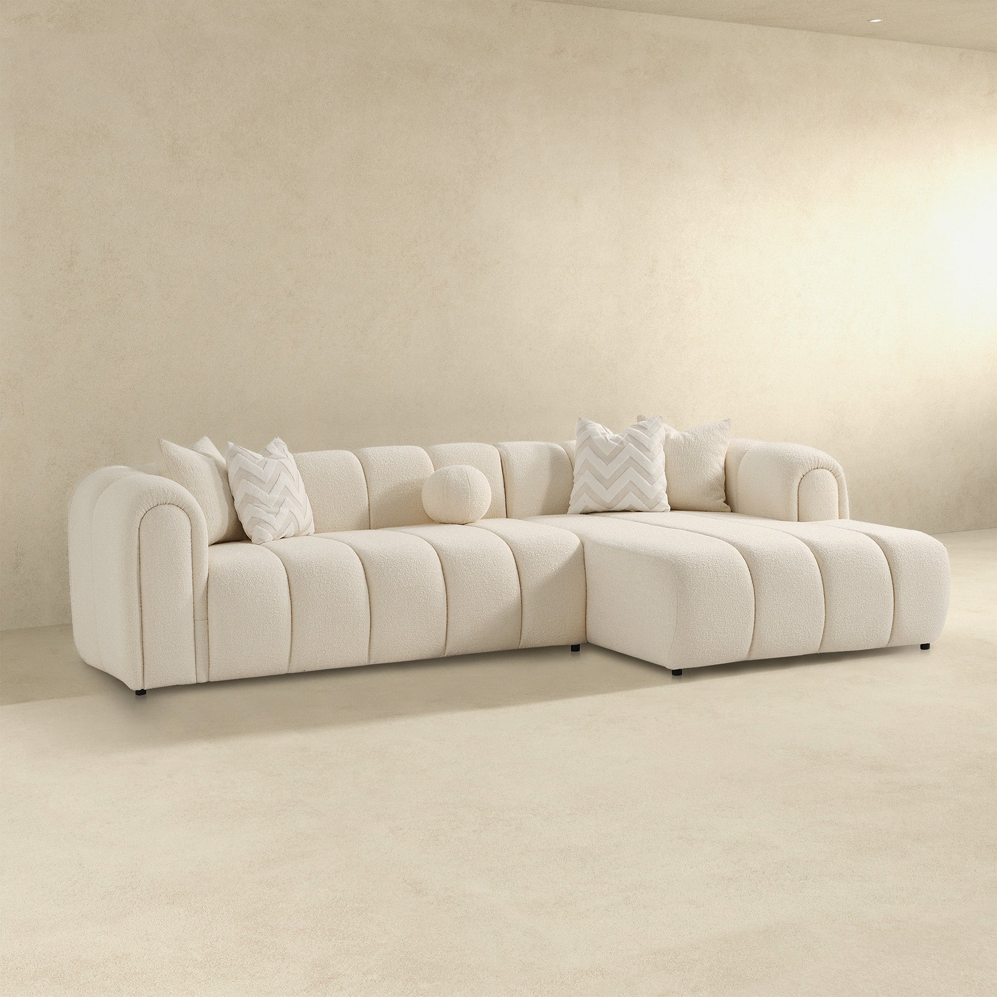 Beatrice Modern Tufted Ivory Boucle Right-Facing Sectional Sofa