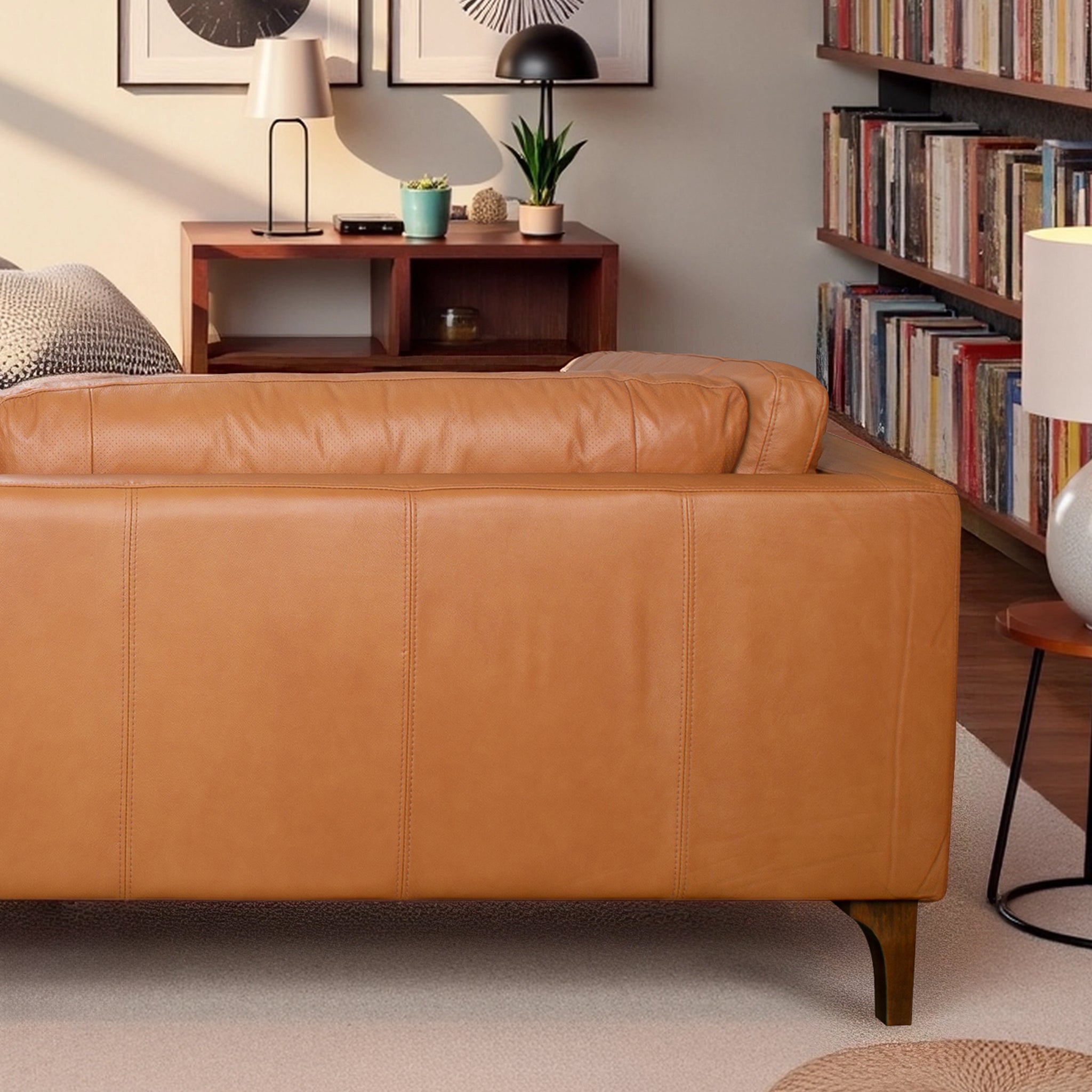 Bellrose Mid-Century Modern Genuine Leather Sofa