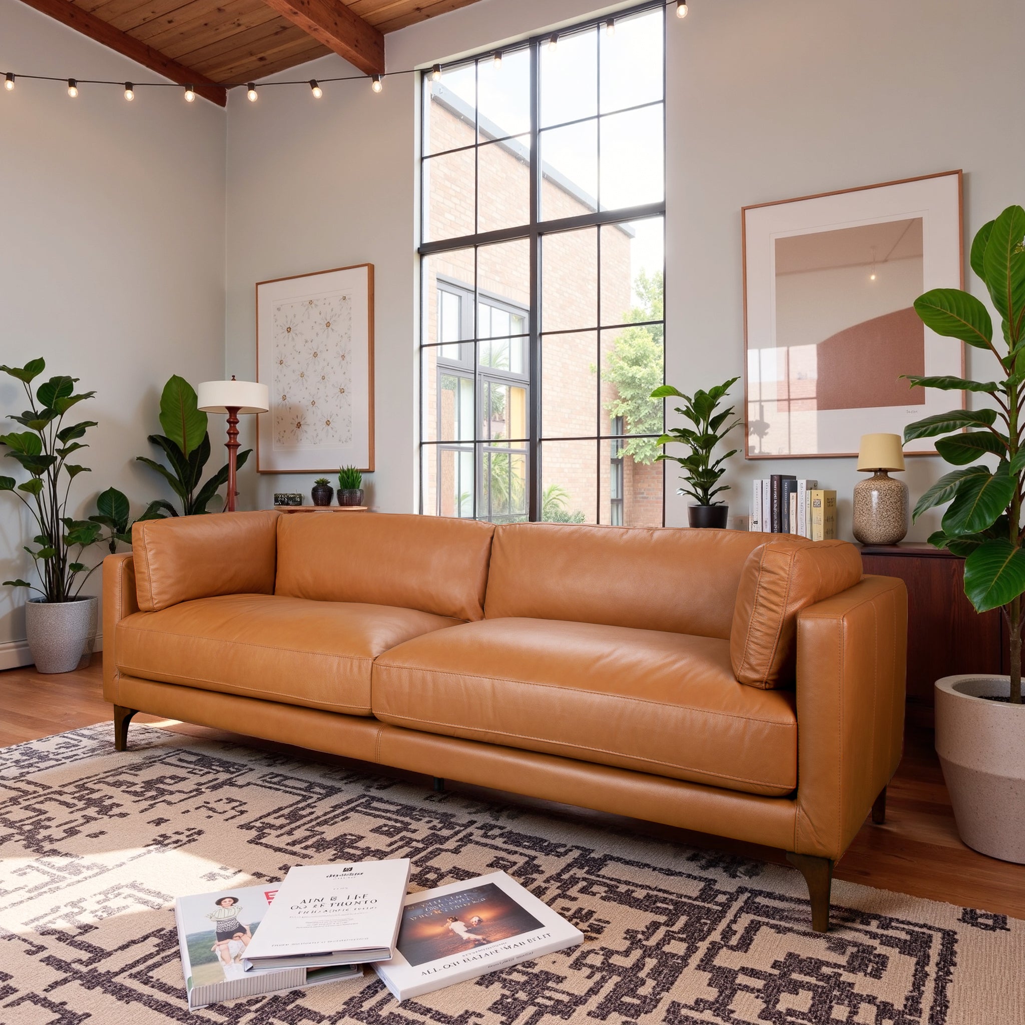 Bellrose Mid-Century Modern Genuine Leather Sofa