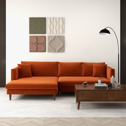 Blake L-Shaped Burnt Orange Velvet Left-Facing Sectional Sofa