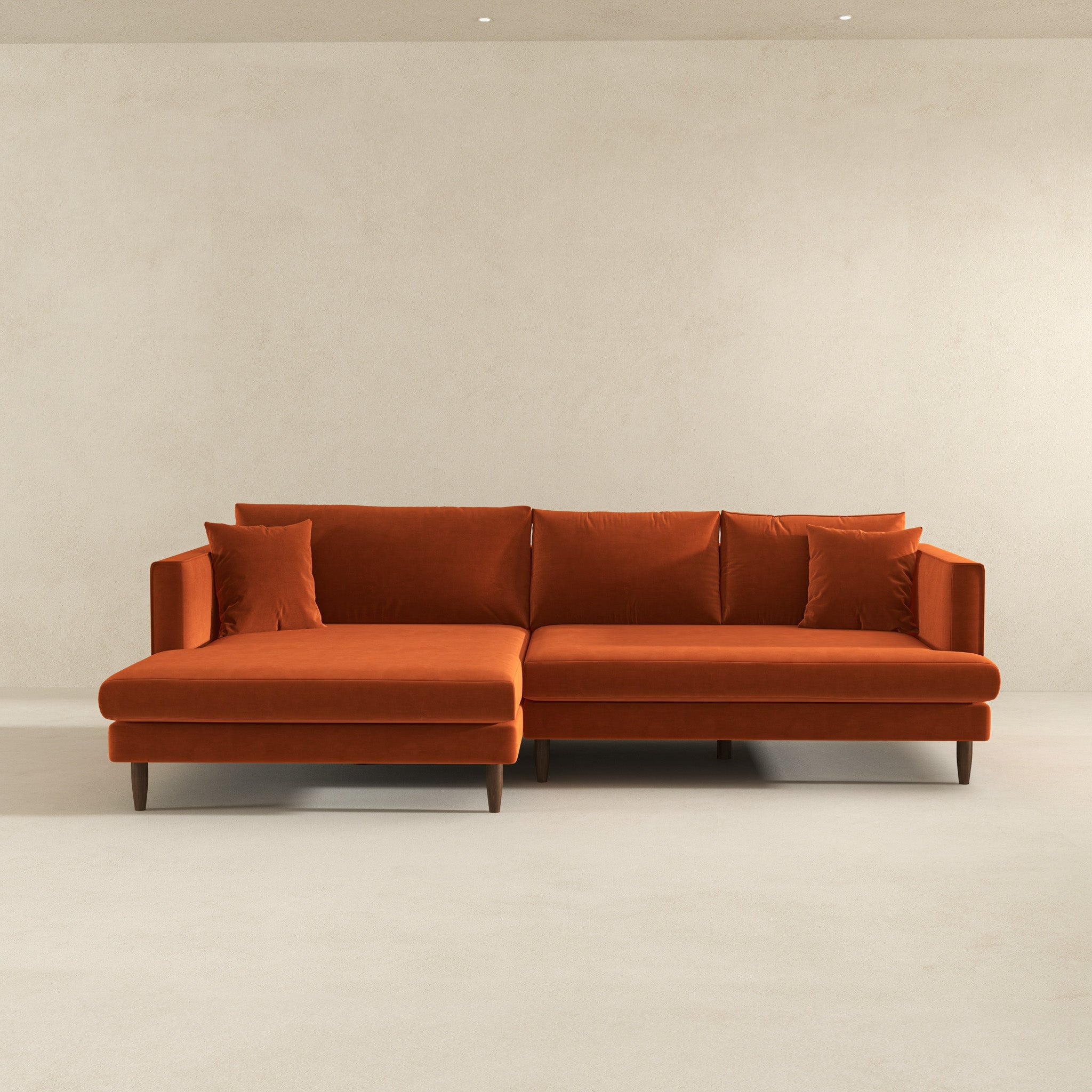 Blake L-Shaped Burnt Orange Velvet Left-Facing Sectional Sofa
