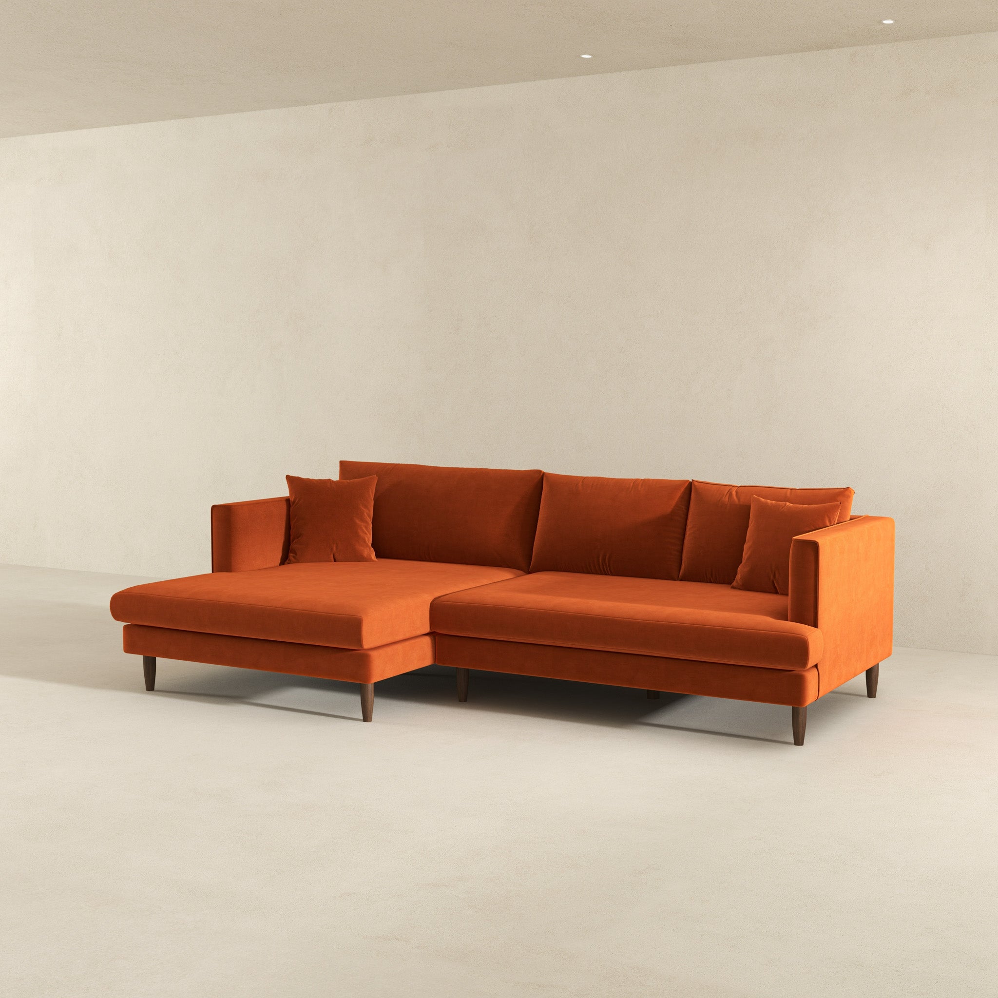Blake L-Shaped Burnt Orange Velvet Left-Facing Sectional Sofa