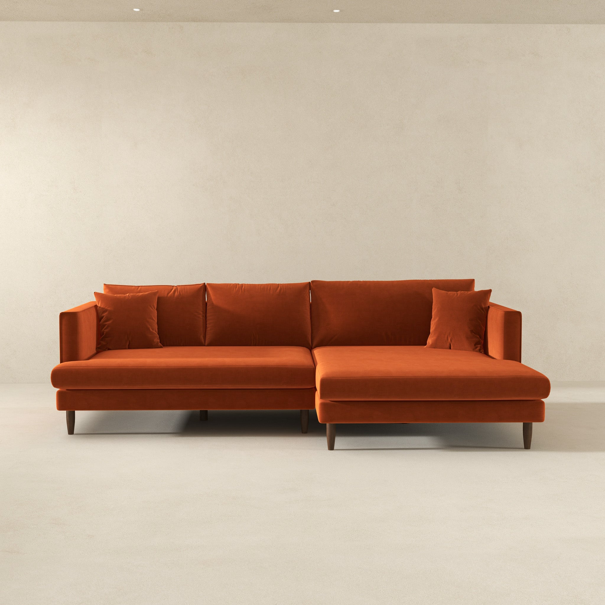 Blake L-Shaped Burnt Orange Velvet Right-Facing Sectional Sofa