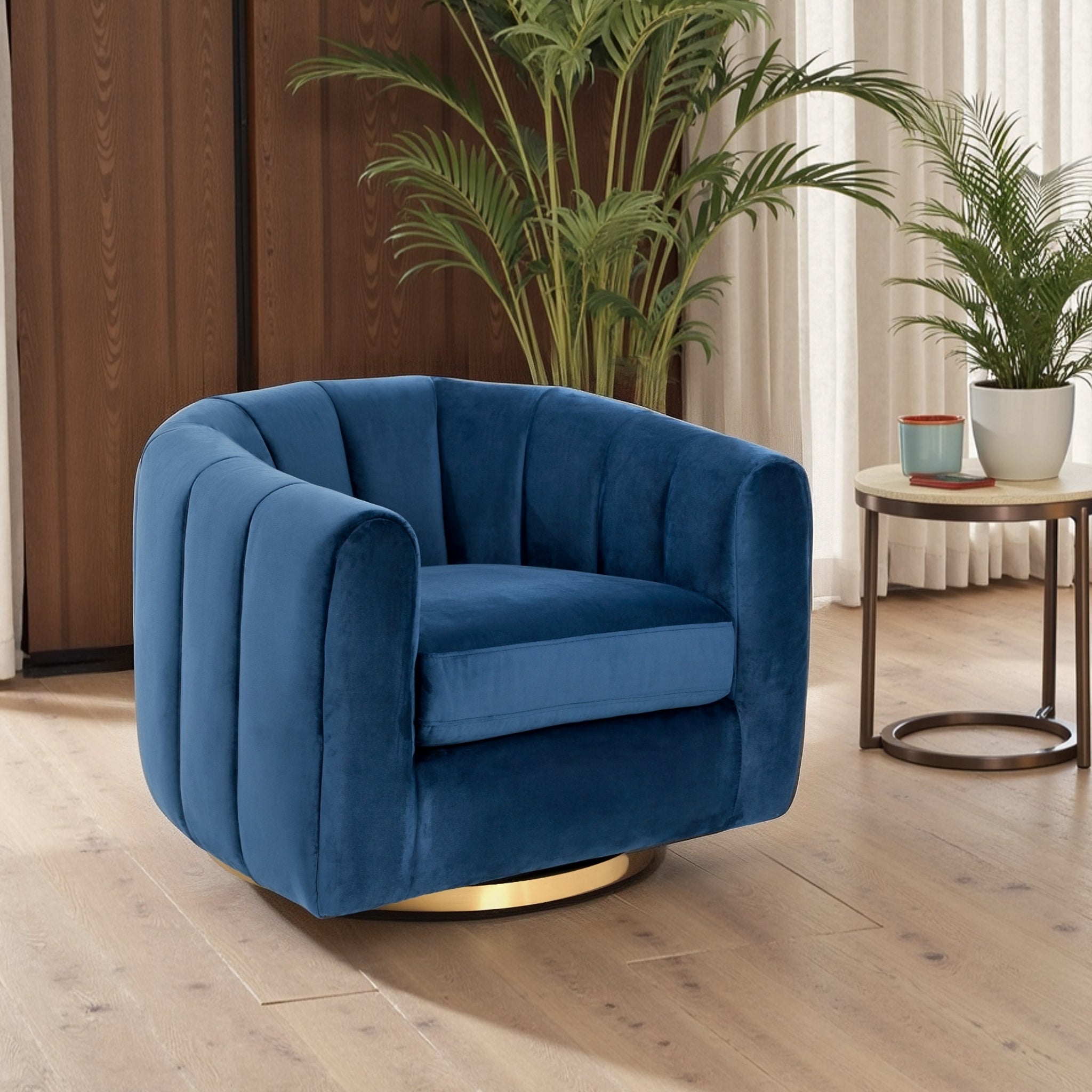 Cosey Navy Blue Velvet Swivel Chair