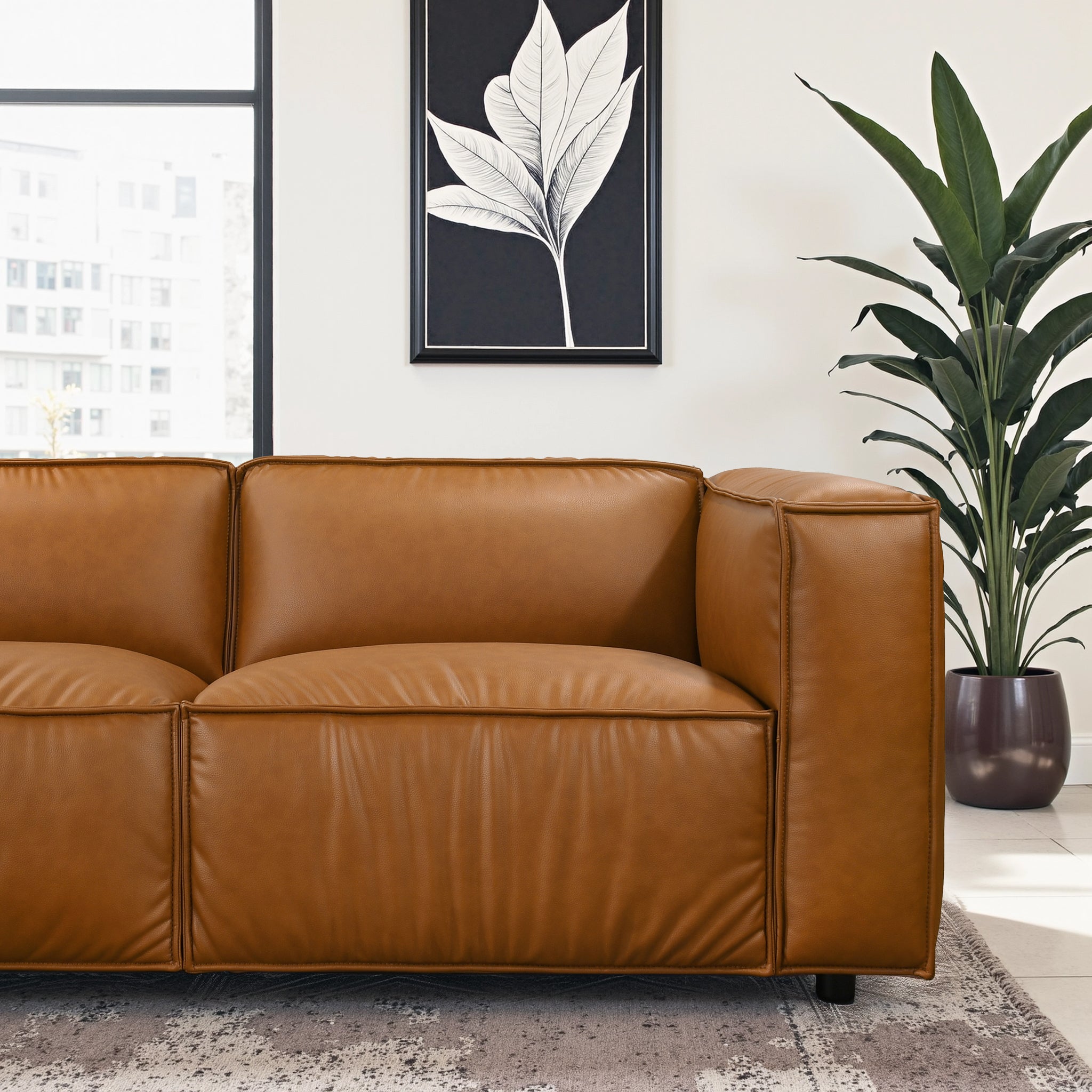Findlay Mid Century Modern Vegan Leather Corner Sectional Sofa