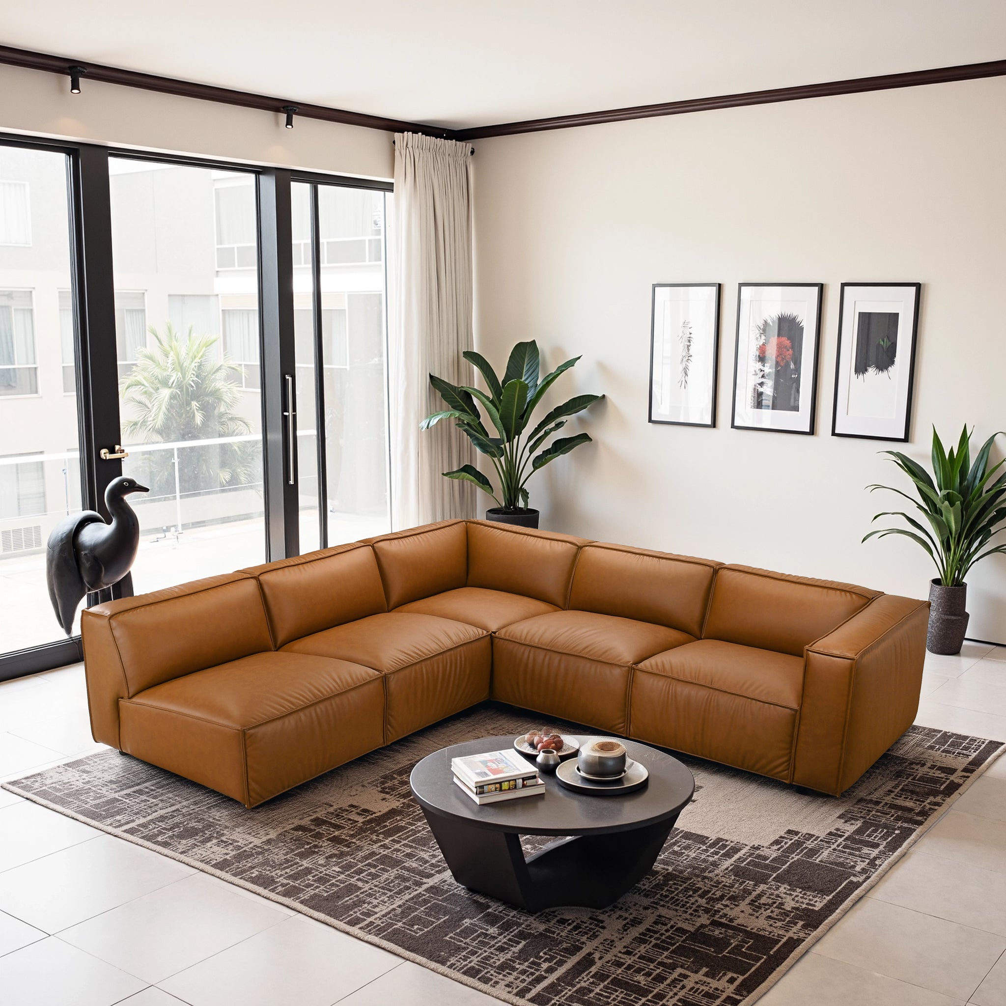 Findlay Mid Century Modern Vegan Leather Corner Sectional Sofa