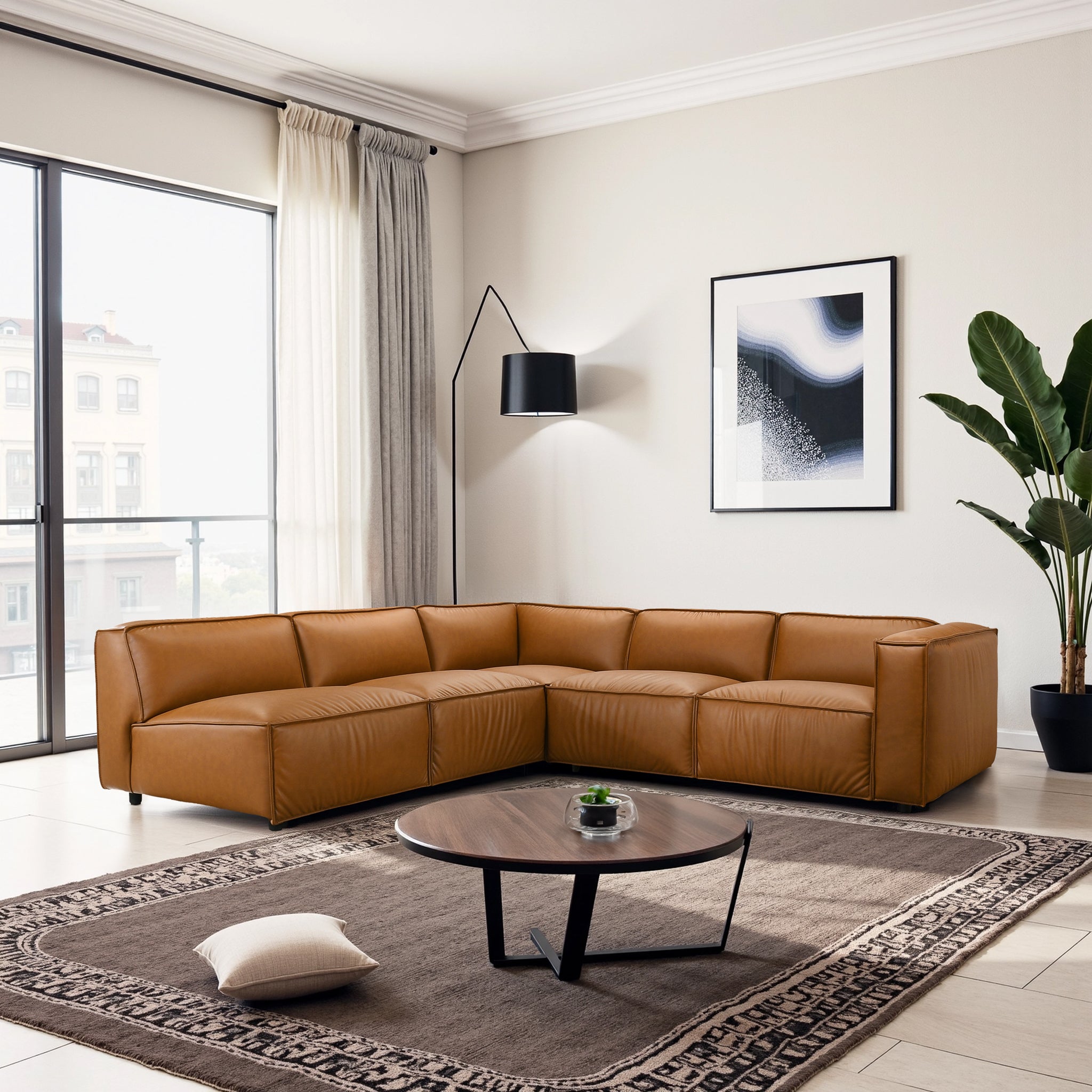 Findlay Mid Century Modern Vegan Leather Corner Sectional Sofa