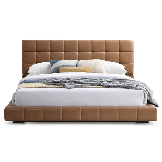 Hudson Tan Vegan Leather Upholstered King Platform Bed