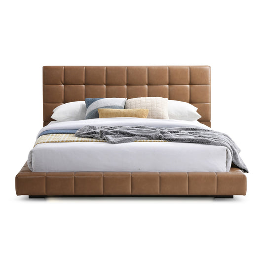 Hudson Tan Vegan Leather Upholstered Queen Platform Bed