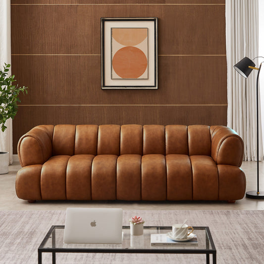 Jasmin Mid-Century Modern Cognac Genuine Leather Sofa