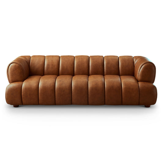 Jasmin Mid-Century Modern Cognac Genuine Leather Sofa