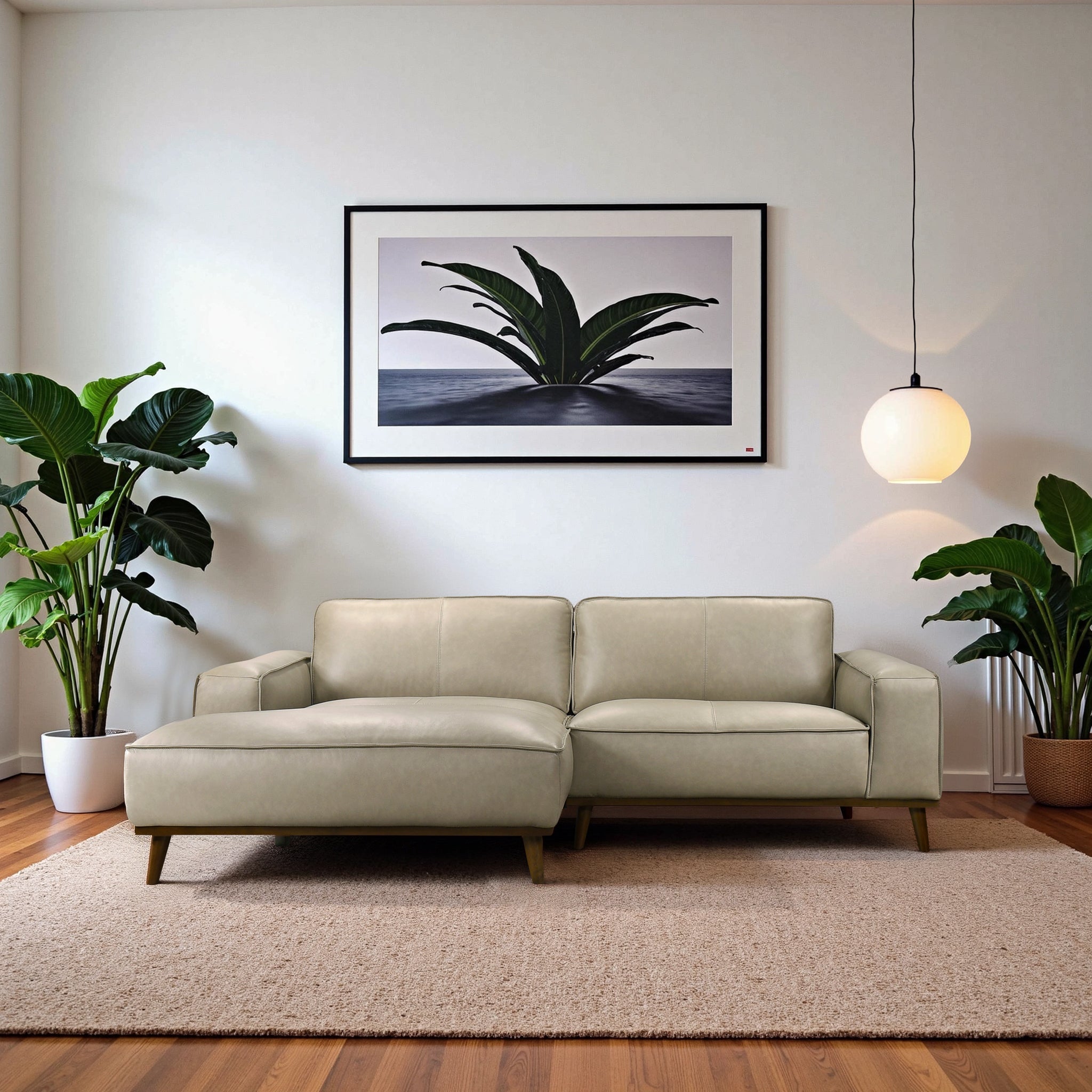 Kerrville Beige Leather Left Sectional Sofa