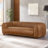 Mila Mid-Century Modern Brown Genuine Leather Sofa