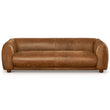 Mila Mid-Century Modern Brown Genuine Leather Sofa
