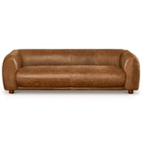 Mila Mid-Century Modern Brown Genuine Leather Sofa